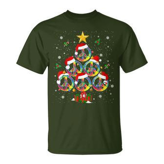 Hippies Christmas Peace Sign Tie Dye Xmas Tree Lights T-Shirt - Monsterry