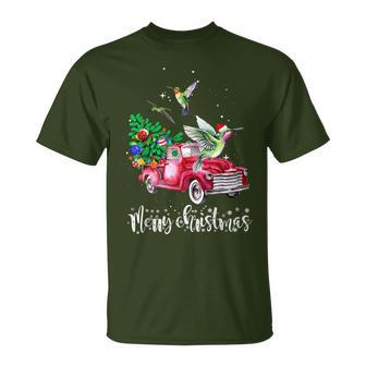 Hummingbird Christmas Ride Red Truck T-Shirt | Mazezy