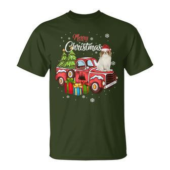 Japanese Chin Riding Red Truck Merry Christmas X-Mas T-Shirt | Mazezy