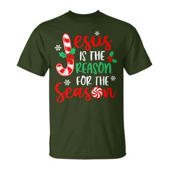 Jesus Is The Reason For The Season Christmas Xmas Candy Cane T-Shirt - Seseable