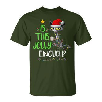 Is This Jolly Enough Black Cat Merry Christmas Tree Lights T-Shirt | Mazezy