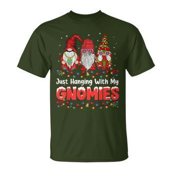 Just Hanging With My Gnomies Pajama Cute Gnome Christmas T-Shirt - Seseable