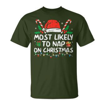 Most Likely To Nap On Christmas Family Christmas 2023 T-Shirt | Mazezy