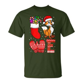 Love Christmas Word Red Fox Santa Hat Xmas Season Sock T-Shirt | Mazezy