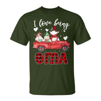 I Love Being A Oma Buffalo Plaid Truck Christmas Gnome T-Shirt | Mazezy