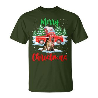 Merry Christmas Santa German Shepherd And Truck Dog T-Shirt | Mazezy