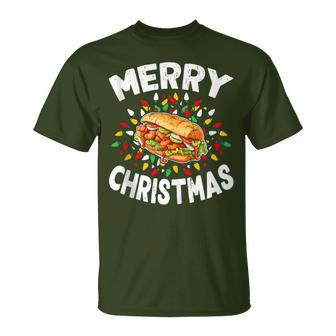 Merry Christmas Sweaters Food Lover Shrimp Po' Boy Xmas T-Shirt | Mazezy