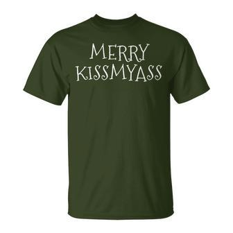 Merry Kiss My Ass Offensive Holiday Season Christmas T-Shirt | Mazezy