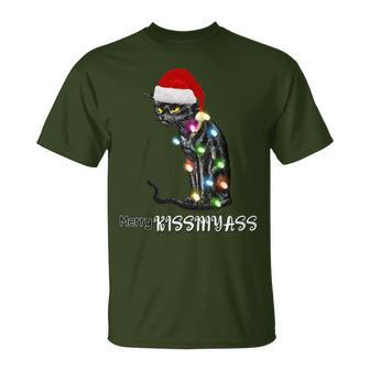 Merry Kissmyass Cat Christmas Lights T-Shirt | Mazezy