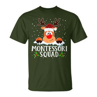 Montessori Squad Reindeer Buffalo Plaid Red Christmas T-Shirt | Mazezy
