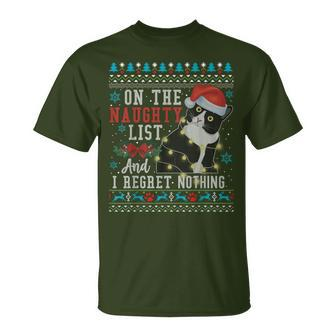 On The Naughty List And I Regret Nothing Cat Christmas T-Shirt - Seseable