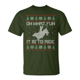 Oh What Fun Bull Riding Christmas Cowboy Western Xmas T-Shirt - Thegiftio UK