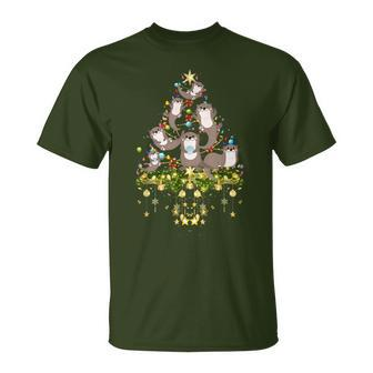 Otters Christmas Tree Lights Holiday Otter Xmas T-Shirt - Thegiftio UK