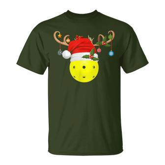 Pickleball Xmas Reindeer Santa Hat Pickleball Christmas T-Shirt - Thegiftio UK