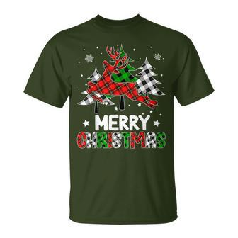 Plaid Merry Christmas Reindeer Tree Family Matching Pajamas T-Shirt - Thegiftio UK