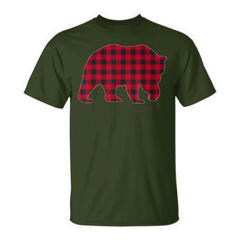 Red Plaid Bear Christmas Matching Buffalo Family Pajama T-Shirt - Monsterry UK