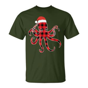 Red Plaid Octopus Pajama Family Buffalo Christmas T-Shirt | Mazezy