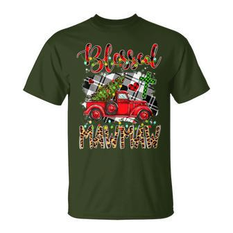 Red Truck Plaid Xmas Tree Blessed Mawmaw Family Christmas T-Shirt | Mazezy