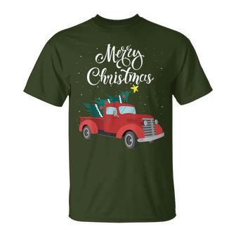 Red Vintage Truck Retro Christmas Tree Pickup Xmas Holidays T-Shirt - Monsterry DE