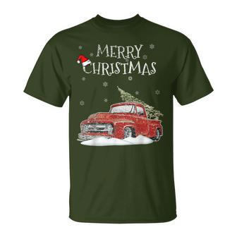 Red Vintage Truck Retro Christmas Tree Pickup Xmas Holidays T-Shirt | Mazezy
