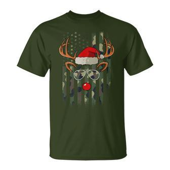 Reindeer Camo American Flag Christmas Pajama X-Mas Veteran T-Shirt - Thegiftio UK