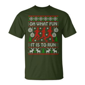 Running Ugly Christmas Oh What Fun It Is To Run Ugly T-Shirt - Thegiftio UK