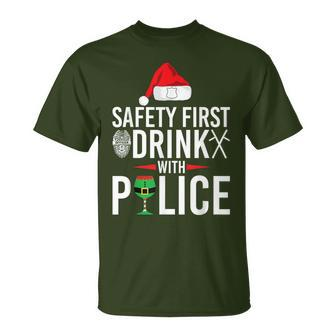Safety First Drink With Police Christmas Party T-Shirt - Monsterry