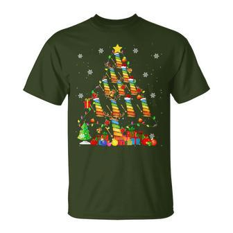 Santa Elf Reindeer Xylophone Instrument Christmas Tree Light T-Shirt | Mazezy
