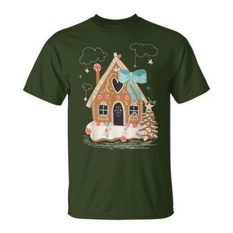 Santa Gingerbread House Christmas Holiday Season Snowflakes T-Shirt - Seseable