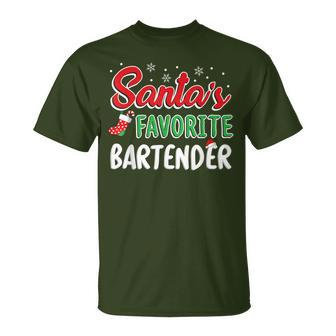 Santa's Favorite Bartender T Cute Xmas Party Drinking T-Shirt - Monsterry UK