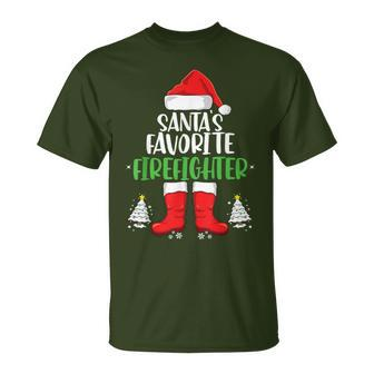 Santa's Favorite Firefighter Family Matching Christmas Party T-Shirt - Monsterry UK