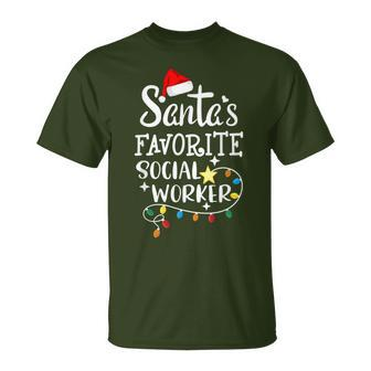 Santa's Favorite Social Worker Christmas School Social Work T-Shirt - Seseable