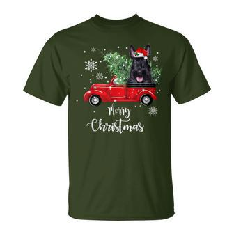 Scottish Terrier Ride Red Truck Christmas Pajama T-Shirt | Mazezy