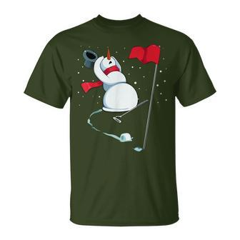 Snowman Playing Golf Christmas Pajama Sport X-Mas Golfer T-Shirt | Mazezy