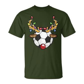 Soccer Ball Reindeer Christmas Pajama X-Mas Lights Sport T-Shirt - Monsterry