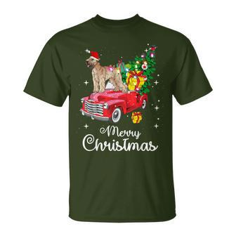 Soft Coated Wheaten Terrier Rides Red Truck Christmas T-Shirt | Mazezy