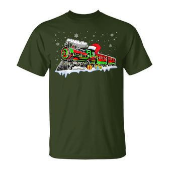 Train Santa Hat Christmas Pajama Train Distressed Xmas T-Shirt - Seseable