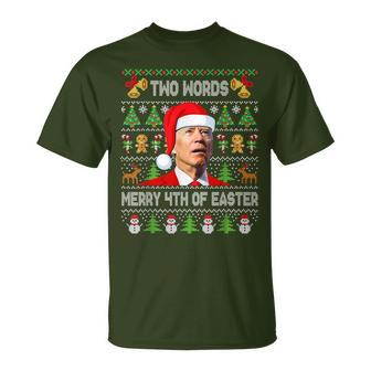Two Words Merry 4Th Of Easter Joe Biden Christmas Sweater T-Shirt - Monsterry CA