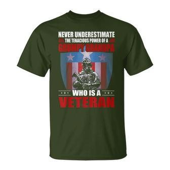Never Underestimate A Grumpy Grandpa Veteran Christmas T-Shirt - Seseable