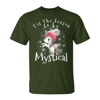 Unicorn Tis The Season To Be Mystical Christmas Holiday T-Shirt | Mazezy