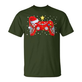 Video Game Controller Christmas Santa Hat Gamer Boys Xmas T-Shirt - Seseable