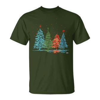 Vintage Christmas Trees Hand Drawing Christmas Trees T-Shirt - Seseable