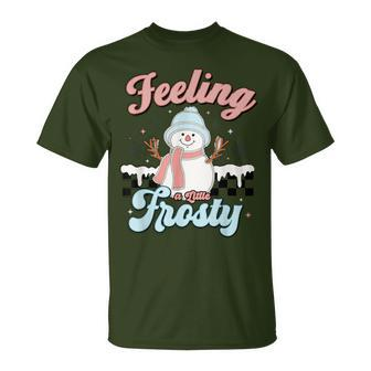 Vintage Feeling A Little Frosty Checkered Snowman Christmas T-Shirt | Mazezy