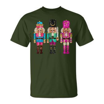 Vintage Sequin Cheerful Sparkly Nutcrackers Christmas T-Shirt | Mazezy