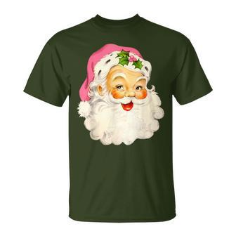 Vintage Pink Santa Claus Pink Christmas Pink Pajamas Xmas T-Shirt - Monsterry