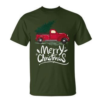 Vintage Wagon Red Truck Christmas Tree Pajama T-Shirt | Mazezy