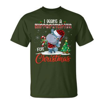 I Want A Hippopotamus For Christmas Hippo Candy Santa T-Shirt | Mazezy