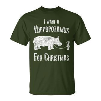 I Want A Hippopotamus For Christmas Hippo Xmas Season Pajama T-Shirt | Mazezy