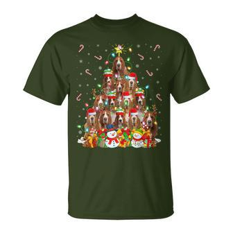 Xmas Lighting Santa Basset Hound Dog Christmas Tree T-Shirt | Mazezy