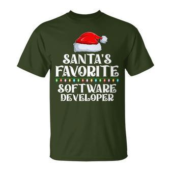 Xmas Lights Santa's Favorites Software Developer Christmas T-Shirt | Mazezy